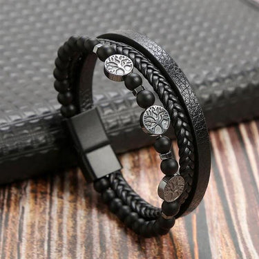 Stylish Men's Natural Stone Bracelets with Stainless Steel Tree of Life Charms